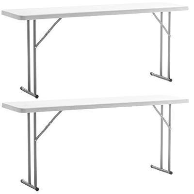 BTEXPERT 6-Foot - 72" Long White Granite Plastic Folding Seminar Training Table Portable 18" Wide Narrow, 29" High, Events Indoor Outdoor Lightweight Set of 2
