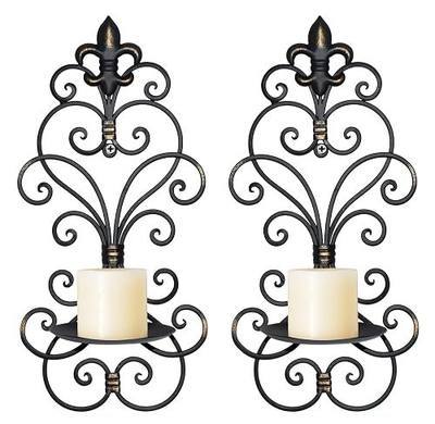 Wall Sconces Candle Holder Set of 2, Metal Wall Decorations Hanging Wall Mounted Candle Sconces for Living Room Dining Room, Black with Gold (Black with Gold)