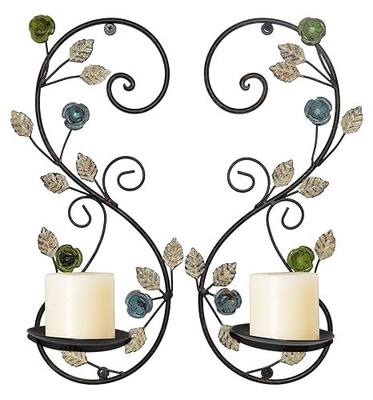 Wall Sconces Candle Holder Set of 2, Antique Multi-Color Leaf Branch Wall Mount Hanging Metal Wall Candle Holder Candle Sconce for Living Room Dining Room…