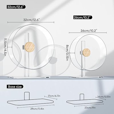 BUCATSTATE Hamster Wheel Silent 12.5inch, Acrylic Hamster Exercise Wheel with Stable Adjustable Stand Running Wheel for Golden Bear Hamster, Sugar Gliders, Rats, Hedgehogs (Transparent)