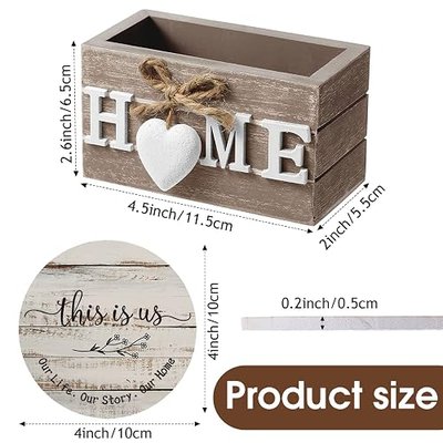 Queekay Coasters Set of 6 House Warming Gifts New Home Wooden Farmhouse Drink Coasters with Holder 4'' Funny Decoration for Kitchen Family Coffee Bar Tabletop Protection(Farmhouse Color)
