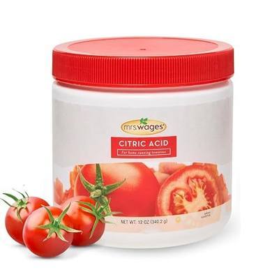 Mrs. Wages Citric Acid, Preserves Taste & Freshness, 12 oz Jar | Citric acid for safe canning, helps balance pH and preserve freshness for reliable, quality canned tomatoes