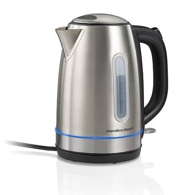 Hamilton Beach 1.7 Liter Electric Tea Kettle, Water Boiler & Heater | Fast Boiling 1500 Watts | BPA Free | Cordless Serving | Auto-Shutoff & Boil-Dry Protection | LED Light Ring | Stainless Steel