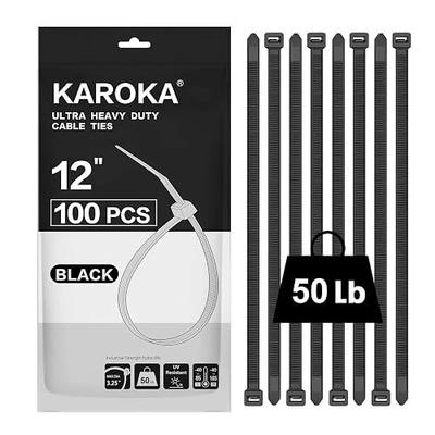 Zip Ties 12 inch (100 Pack), Black, 50 lb, UV Resistant Cable Ties for indoor and outdoor use, by Karoka