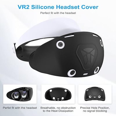 VR2 Silicone Protective Cover Set for PlayStation VR 2 Accessories | Sweatproof & Washable, Silicone VR2 Headset Cover, Face Cushion Pad, Lens Dust Cover, 2 Pack Controller Thumb Grips for PSVR2