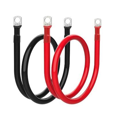 2 AWG Battery Cable 2 Gauge Battery Inverter Cables with 3/8 in Lugs Pure Copper Power Inverter Wire Set for Solar Marine Boat RV Car Motorcycle (3FT, 1 red +1 black cable)