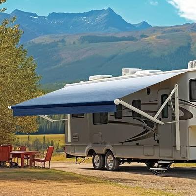 YESCAMP Motorized RV Awning Complete Kit Retractable Electric Camper Awning for RV,Trailers,5th Wheel,Toy Haulers,Motohome RV Trailer Awning for Camper or Home(18Ft,White Frame,Blue Fade)