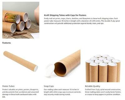 supplyhut 10 - 2" x 20" Round Cardboard Shipping Mailing Tube Tubes With End Caps
