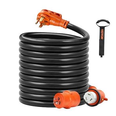 VEVOR 30FT 50 Amp RV Extension Cord, 6/3+8/1 AWG Pure Copper STW Power Cord 125V/250V 12500W, NEMA 14-50P to SS2-50R with LED Indicator & 15A Adapter, ETL Listed for RV Camper Generator EV Charger