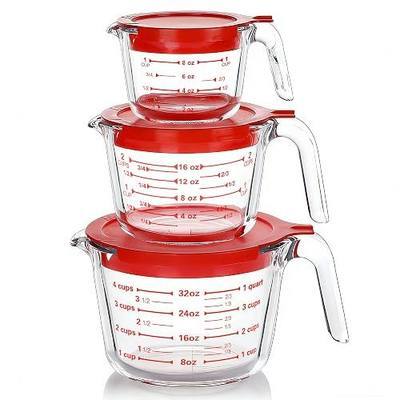 M MCIRCO 6 Pcs Glass Measuring Cups with Lids Set, 1-Cup, 2-Cup, 4-Cup Measuring Jugs with Handle, Nesting Liquid Measuring Cups for Kitchen