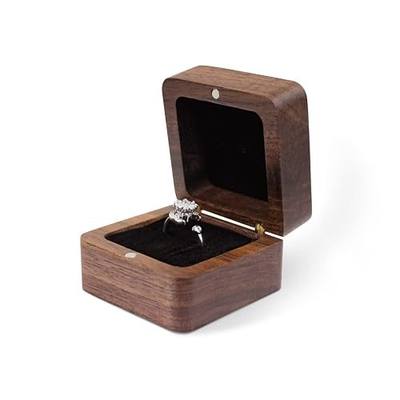 Personalized Wooden Ring Box, Mini Engagement Ring Holder Box with Single Slot, Square Wedding Rings Box for Rings, Elegant and Retro RingHolder Box for Wedding, Ceremony (black)