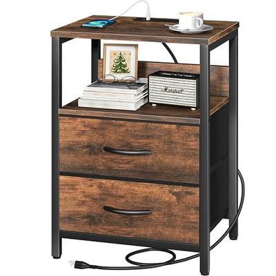 Yoobure Nightstand with Charging Station, Small Night Stand with Fabric Drawers and Storage Shelf for Bedrooms, Small Spaces, Bedside Table with USB Ports & Outlets