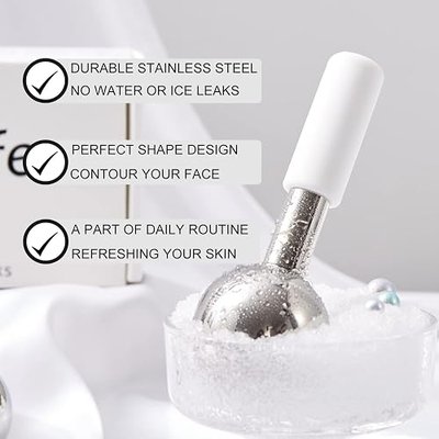 pfefe Ice Globes for Face & Eyes, Unbreakable Stainless Steel Cryo Sticks for Beauty Routines, Facials Cold Roller Cooling Globes for Puffiness, Wrinkles, Dark Circles, Headaches