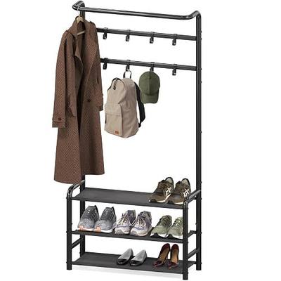 Simple Houseware Coat Rack with Shelf, Standing Hall Tree with Hooks, Black | For Entryway, Bedroom, Office, Black Metal Clothes Hanger Stand for Coats, Hats, Jackets, Bags