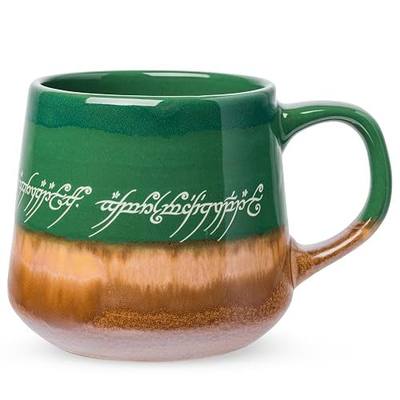 Silver Buffalo Lord of the Rings Elven, Reactive Glaze Pottery Mug, 14oz | High Gloss Finish, Tapered Shape, Elvish, Coffee Cup, Green, 0.4 Liters