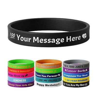10-2000 Pcs Custom Rubber Bracelets with Text Personalized Silicone Wristbands bulk for Awareness, Events, Support, Gifts, Promotions