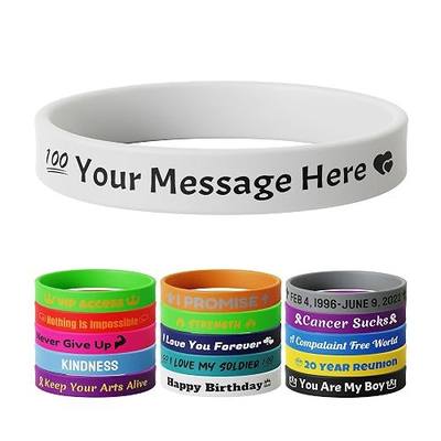 10-2000 Pcs Custom Rubber Bracelets with Text Personalized Silicone Wristbands bulk for Awareness, Events, Support, Gifts, Promotions