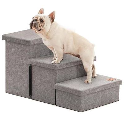 Love's cabin Dog Stairs for High Bed, Foldable Pet Stairs for Small Medium or Large Dogs Puppy with Storage for Bed or Couch, Cat Dog Steps Ramp with Zip up to 200 lbs, Solid Grey, 3 Steps