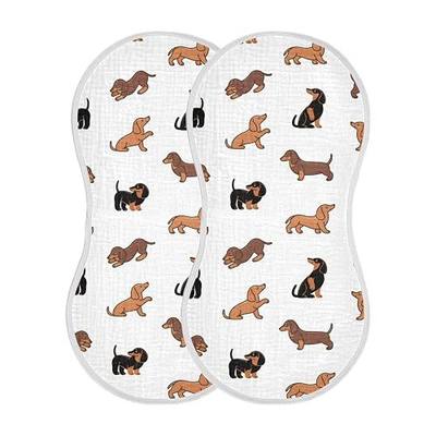 Muslin Baby Burp Cloths Set of 1, Soft Absorbent Cute Dogs Dachshunds Muslin Washcloths, Bibs, Face Towel for Newborn Boys Girls, 22 x 11 Inch
