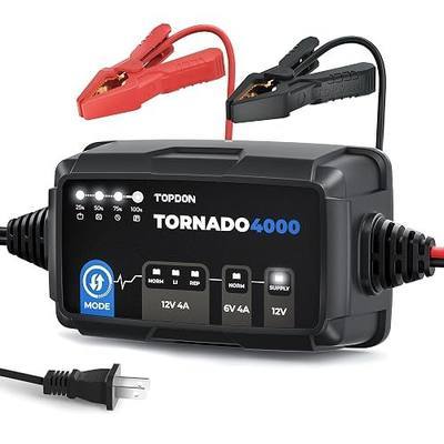Battery Charger Automotive Trickle Charger Battery Maintainer, TOPDON T4000 4A/1A for 6V/12V Lead-Acid/Lithium ion Batteries Auto Smart Battery Desulfator with Temperature Compensation AGM Deep Cycle