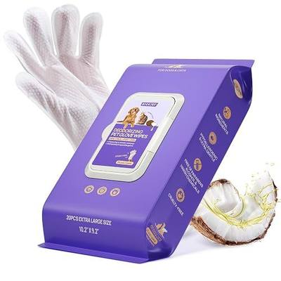 HICC PET Dog Wipes for Dogs & Cats, Glove Design, 20 Count | Fresh Coat Between Baths, Head-to-Tail Grooming, Plant-Based Formula, No-Rinse Freshening, Soft Glove Design, Coconut Scent