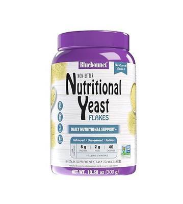 BlueBonnet Nutrition Non-Bitter Nutritional Yeast Flakes - Plant-Sourced Protein, B Vitamins & Vitamin D - Non-GMO, Vegan, Kosher, Gluten-Free, Soy-Free - 10.58 oz, 30 Servings
