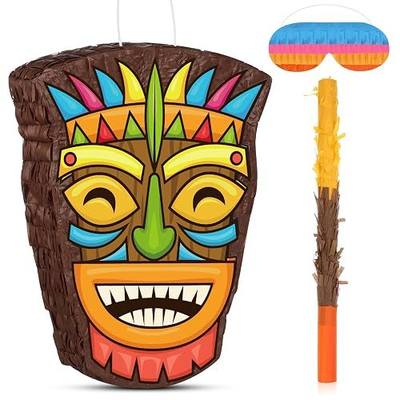 Threan Small Tiki Tropical Hawaii Piñata with Blindfold Bat Aloha Luau Piñata for Hawaiian Luau Themed Party Decoration Summer Birthday Party Supplies, 15.7 x 3.1 x 12.2 Inch