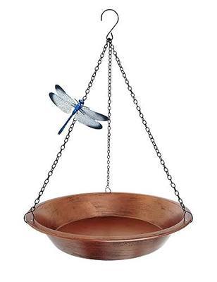 Hanging Bird Bath for Outdoor, Antique Copper Metal Bird Feeder Birdbath Bowl with 17” Rust-Proof Black Chains for Garden Backyard Decor