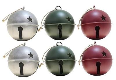 Haute Decor Jingle Bell Christmas Tree Ornaments, 3.35-inch Diameter, 6-Pack - Assorted Colors (Silver/Steel, Red, & Green)