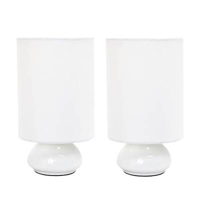 Simple Designs LT2043-WHT-2PK 9" Gemini 2 Pk Contemporary 4 Settings Touch Metal Mini Round Table Lamp Set w Fabric Shades for Décor,Nightstand,End Table,Bedroom,Living Room,Office,Foyer, WHT