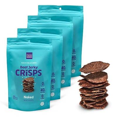 People's Choice Beef Jerky Crisps - Sugar Free, Keto - 1.8 oz 4 Pack | 3 Ingredient Recipe, Thin Sliced Rounds, 40g Protein Per Bag, Low Carb, Low Sodium, Low Calorie, Paleo Diet, American Made