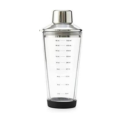 Rabbit 18 oz Glass Cocktail Shaker with Printed Measurements, Multi-Use Stainless Steel Topper with 1.5 oz Jigger Cap and Strainer, 3.94 x 3.54 x 9.06 IN