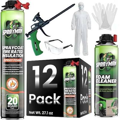 Sprayman Spraycoat Fire Rated Spray Foam Insulation Kit 240 Sq.Ft - High R-Value (11.32 / 2in) Closed Cell Heat & Noise Insulation for Wall & Attic - Gun, Cleaner & Safety Gear - 27.1 oz, 12 Pack