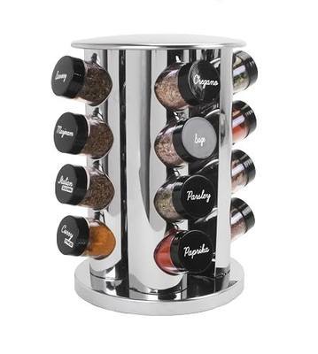 Orii 16 Jar Spice Rack with Spices Included - Tower Organizer for Kitchen Spices and Seasonings (Stainless Steel)