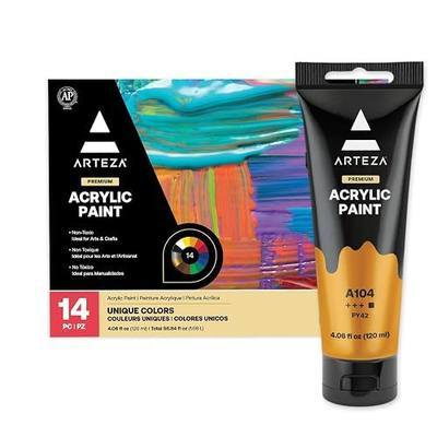 ARTEZA Acrylic Paint Set of 14 Colors, 4.06 Ounce Tubes, Non- Acrylic Artist Paints. Art Supplies for Painting