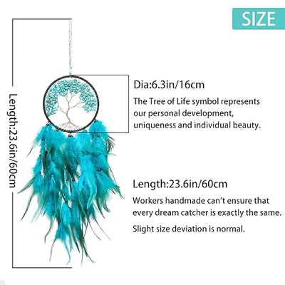Pretty Jolly Aqua Blue Tree of Life Dream Catcher for Adults Wall Decor | Handmade Feathers Dreamcatchers with Healing Crystal Stone Wall Hanging,Bedroom Living Room Wedding Party Wish Gift