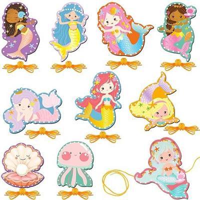 Pajean 10 Pcs Kids Lacing Cards Double Sided Animal Sewing Cards Kits 10 Styles Lacing Toy Crafts for Toddler Ages 6+ Developing Imagination Preschool Learning Activity Supplies(Mermaid Style)