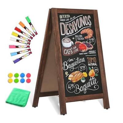 Wooden A Frame Sign, 40" x 20" Brown Magnetic Sandwich Chalk Board | Double-sides Black Chalkboard Easel Signs, Outdoor Menu Sidewalk Sign for Bussiness, Restaurant, catering supplies