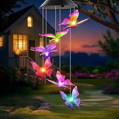 Winzwon Solar Wind Chimes, Christmas Gardening Butterfly Gifts for Women | White Elephant Birthday Gifts for Grandma Nana Wife Sister, Solar Lights Outdoor for Outside Garden Yard Patio Porch Decor