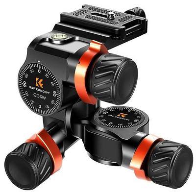 K&F CONCEPT 3-Way Geared Tripod Head, Millimeter Micro-Adjustment, Full CNC Aluminum Alloy Tripod Head, Maximum Load Capacity of 13.2lbs/6kg for Star Shooting, Commercial Photography, etc.