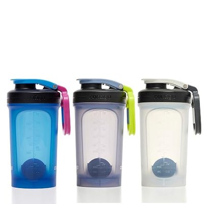 Contigo Fit Shake & Go 2.0 Shaker Bottle with Leak-Proof Lid, 20oz Gym Water Bottle with Whisk and Carabiner Handle, Dishwasher Safe Mixer Bottle, 3-Pack Blue Poppy & Earl Grey & Salt