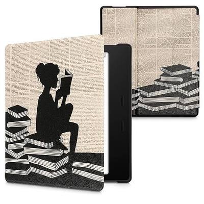 kwmobile Case Compatible with Amazon Kindle Oasis 10. Generation Case - eReader Cover - Girl and Books Black/Beige