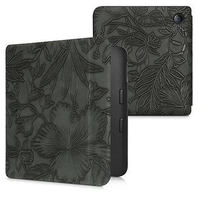 kwmobile Case Compatible with Kobo Libra 2 Case - eReader Cover - Embossing Flowers Green