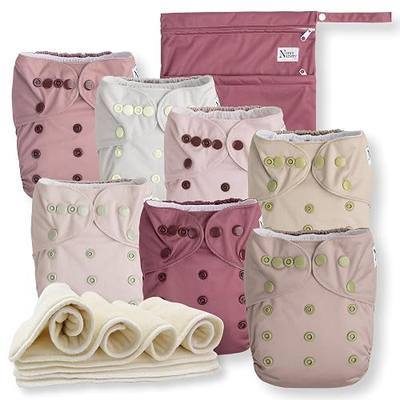 Nora's Nursery Cloth Diapers 7 Pack with 7 Inserts & 1 Wet Bag - Waterproof Cover, Washable, Reusable & One Size Adjustable Pocket Diapers for Newborns and Toddlers - Ballet Slippers
