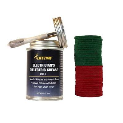 Dielectric Silicone Grease with Battery Terminal Post Washers - Waterproof and Non-Conductive Lubricant for Electrical and Automotive Applications - Easy Application 4oz Brush Top Can