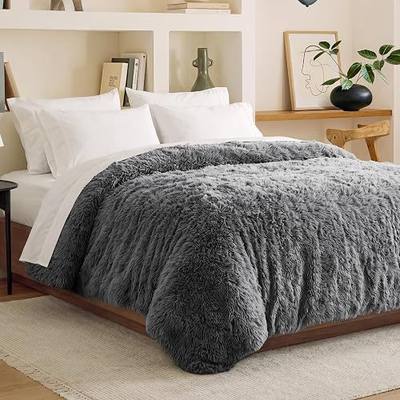 Bare Home Shaggy Fleece Duvet Cover Queen Size - Plush Duvet Cover - Super Soft & Luxury - Hidden Zipper Closure - All Season Bedding (Queen, Grey)