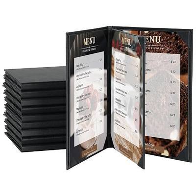4 View 10 Pack Menu Holder Menu Covers 8.5" x 11" | Certificate Holder Diploma Holder Black Leather Menu Sleeves Book Style for Restaurant Coffee Bars Wine List Fit for Letter Size Paper