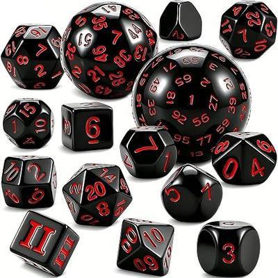 CiaraQ DND Polyhedral Dice Set (15pcs) D4-D100 Game Dice with Dice Bag | Acrylic Role Playing Dice for Dungeons and Dragons MTG Table Games (Black & Red)
