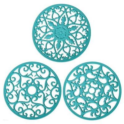 Teal Trivets for Hot Dishes, Silicone Hot Pads for Kitchen, Silicone Trivets for Hot Pots and Pans, Countertop and Tabletop Trivet Mat, Multi Use Round Silicon Pot Holders Set of 3