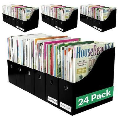 Evelots Magazine File Holder - Set of 24 Black - Office Desk Organizer - Sturdy Cardboard - New Upgraded Double Front Panel for More Stability - Full 4 Inch Wide - Easy Assemble